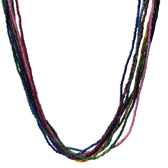 Rainbow Multi Strand Seed Beaded Necklace Pride Retro Fashion Jewelry Women - Picture 1 of 5